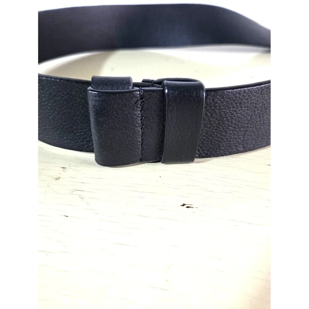 Chico’s Black Leather Belt Silver Tone Boho Hippie Round Buckle Women S/M